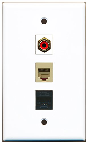 RiteAV - 1 Port RCA Red and 1 Port Phone RJ11 RJ12 Beige and 1 Port Cat5e Ethernet Black Wall Plate
