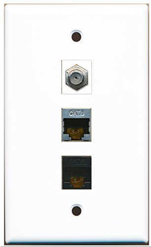RiteAV - 1 Port Coax Cable TV- F-Type and 1 Port Shielded Cat6 Ethernet and 1 Port Cat6 Ethernet Black Wall Plate