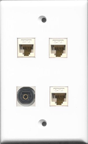 RiteAV 1 Port Toslink 3 Port Cat6 Ethernet White Wall Plate