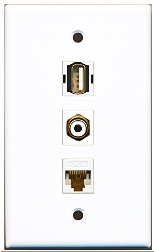 RiteAV - 1 Port RCA White and 1 Port USB A-A and 1 Port Cat6 Ethernet White Wall Plate