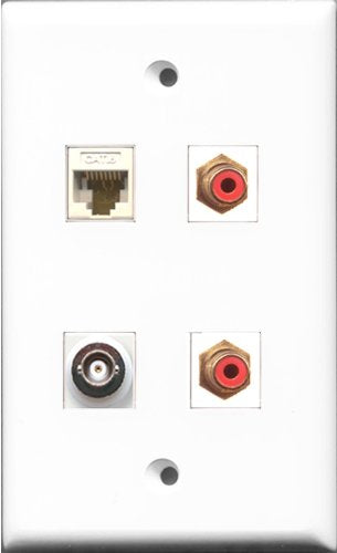 RiteAV - 2 Port RCA Red and 1 Port BNC and 1 Port Cat6 Ethernet White Wall Plate