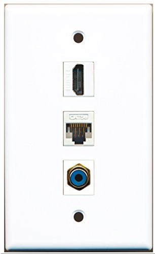 RiteAV - 1 Port HDMI and 1 Port RCA Blue and 1 Port Cat5e Ethernet White Wall Plate