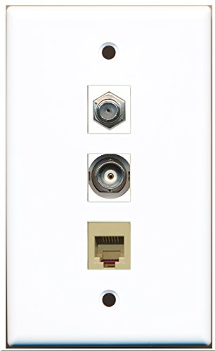 RiteAV - 1 Port Coax Cable TV- F-Type and 1 Port Phone RJ11 RJ12 Beige and 1 Port BNC Wall Plate