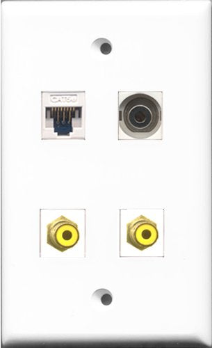 RiteAV - 2 Port RCA Yellow and 1 Port 3.5mm and 1 Port Cat5e Ethernet White Wall Plate