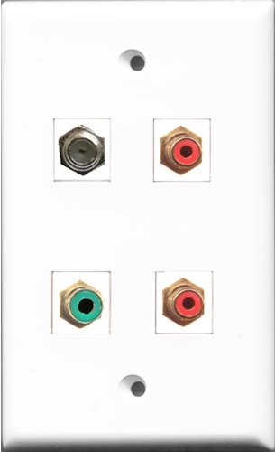 RiteAV - 2 Port RCA Red and 1 Port RCA Green and 1 Port Coax Cable TV- F-Type Wall Plate