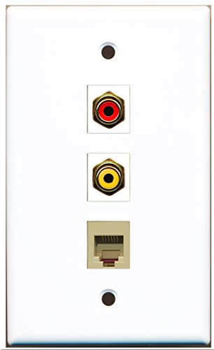 RiteAV - 1 Port RCA Red and 1 Port RCA Yellow and 1 Port Phone RJ11 RJ12 Beige Wall Plate