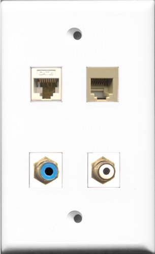 RiteAV 1 Port RCA White and 1 Port RCA Blue and 1 Port Phone RJ11 RJ12 Beige and 1 Port Cat6 Ethernet White Wall Plate