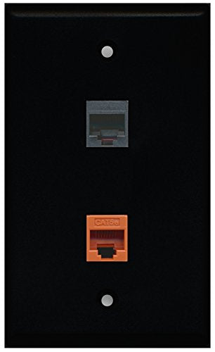 RiteAV - Black 1 Port Phone Black 1 Port Cat5e Ethernet Orange Wall Plate
