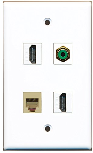 RiteAV - 2 Port HDMI 1 Port RCA Green 1 Port Phone RJ11 RJ12 Beige Wall Plate