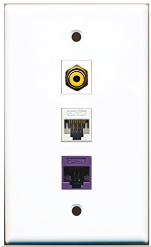 RiteAV - 1 Port RCA Yellow 1 Cat5e Ethernet White 1 Cat5e Ethernet Purple Wall Plate