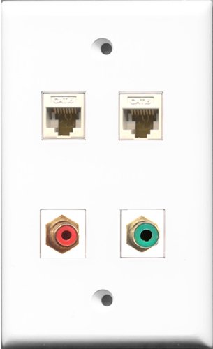 RiteAV 1 Port RCA Red and 1 Port RCA Green 2 Port Cat6 Ethernet White Wall Plate