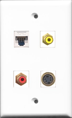 RiteAV 1 Port RCA Red and 1 Port RCA Yellow and 1 Port S-Video and 1 Port Cat5e Ethernet White Wall Plate