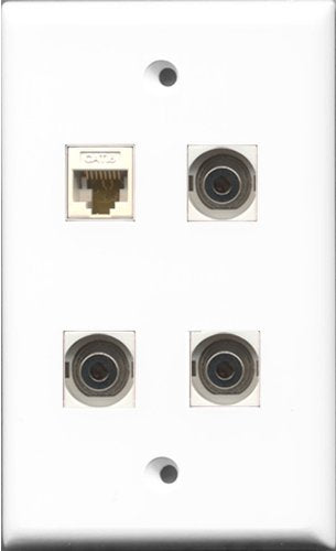 RiteAV - 3 Port 3.5mm and 1 Port Cat6 Ethernet White Wall Plate