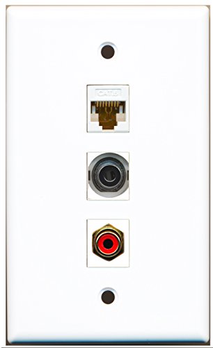RiteAV - 1 Port RCA Red and 1 Port 3.5mm and 1 Port Cat6 Ethernet White Wall Plate