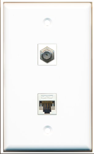 RiteAV - 1 Coax F Type and 1 Cat5e Ethernet Port Wall Plate - White