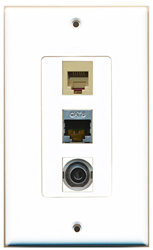 RiteAV - 1 Port Phone RJ11 RJ12 Beige and 1 Port Shielded Cat6 Ethernet and 1 Port 3.5mm Decorative Wall Plate Decorative