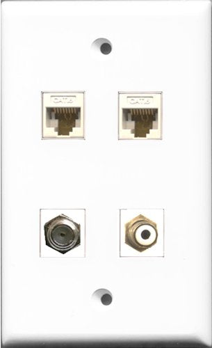 RiteAV 1 Port RCA White and 1 Port Coax Cable TV- F-Type 2 Port Cat6 Ethernet White Wall Plate