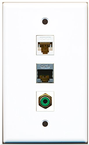 RiteAV - 1 Port RCA Green and 1 Port Shielded Cat6 Ethernet and 1 Port Cat6 Ethernet White Wall Plate