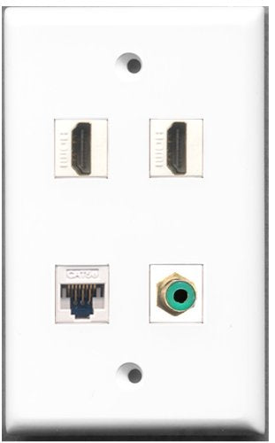 RiteAV - 2 Port HDMI 1 Port RCA Green 1 Port Cat5e Ethernet White Wall Plate