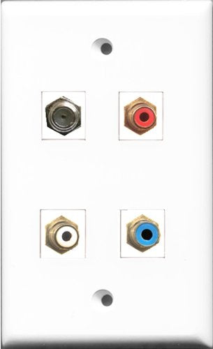 RiteAV 1 Port RCA Red and 1 Port RCA White and 1 Port RCA Blue and 1 Port Coax Cable TV- F-Type Wall Plate
