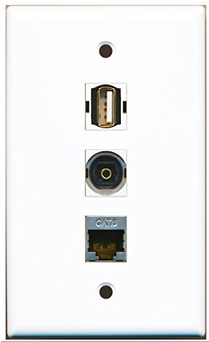 RiteAV - 1 Port USB A-A and 1 Port Shielded Cat6 Ethernet and 1 Port Toslink Wall Plate