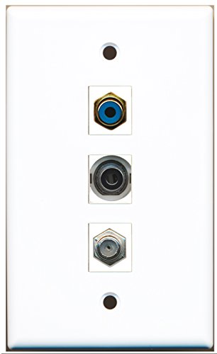 RiteAV - 1 Port RCA Blue and 1 Port Coax Cable TV- F-Type and 1 Port 3.5mm Wall Plate