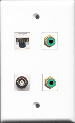 RiteAV - 2 Port RCA Green and 1 Port BNC and 1 Port Cat5e Ethernet White Wall Plate