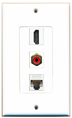 RiteAV - 1 Port HDMI and 1 Port RCA Red and 1 Port Cat5e Ethernet White Decorative Wall Plate Decorative