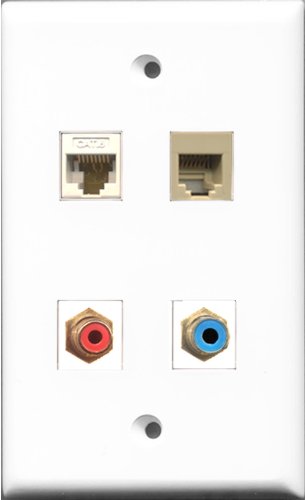RiteAV 1 Port RCA Red and 1 Port RCA Blue and 1 Port Phone RJ11 RJ12 Beige and 1 Port Cat6 Ethernet White Wall Plate