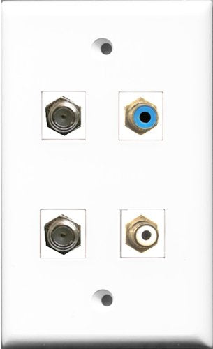 RiteAV 1 Port RCA White and 1 Port RCA Blue 2 Port Coax Cable TV- F-Type Wall Plate