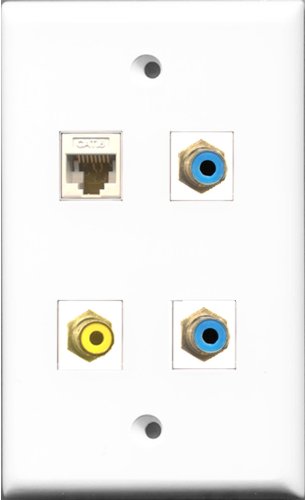 RiteAV 1 Port RCA Yellow 2 Port RCA Blue and 1 Port Cat6 Ethernet White Wall Plate