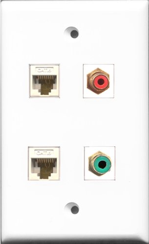 RiteAV 1 Port RCA Red and 1 Port RCA Green 2 Port Cat6 Ethernet White Wall Plate