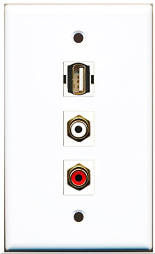 RiteAV - 1 Port RCA Red and 1 Port RCA White and 1 Port USB A-A Wall Plate