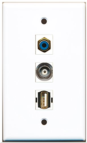 RiteAV - 1 Port RCA Blue and 1 Port USB A-A and 1 Port BNC Wall Plate