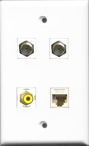 RiteAV 1 Port RCA Yellow 2 Port Coax Cable TV- F-Type and 1 Port Cat6 Ethernet White Wall Plate