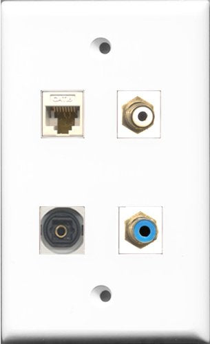 RiteAV 1 Port RCA White and 1 Port RCA Blue and 1 Port Toslink and 1 Port Cat6 Ethernet White Wall Plate
