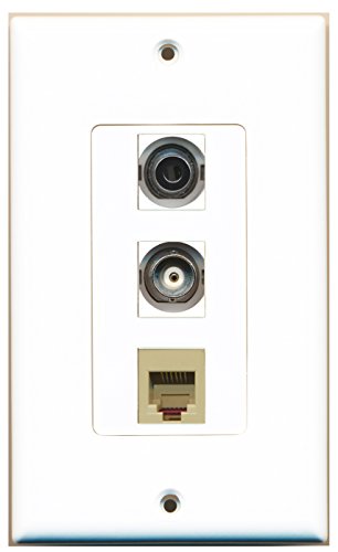 RiteAV - 1 Port Phone RJ11 RJ12 Beige and 1 Port 3.5mm and 1 Port BNC Decorative Wall Plate Decorative