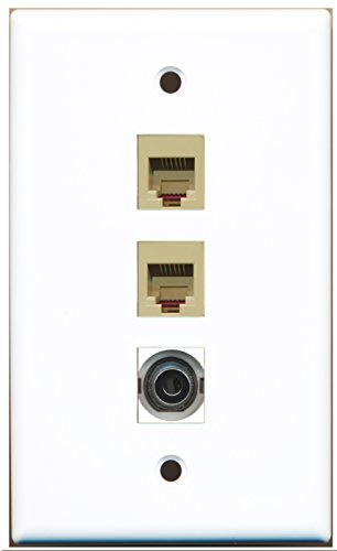 RiteAV - 2 Port Phone RJ11 RJ12 Beige and 1 Port 3.5mm Wall Plate