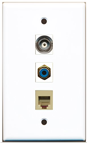 RiteAV - 1 Port RCA Blue and 1 Port Phone RJ11 RJ12 Beige and 1 Port BNC Wall Plate