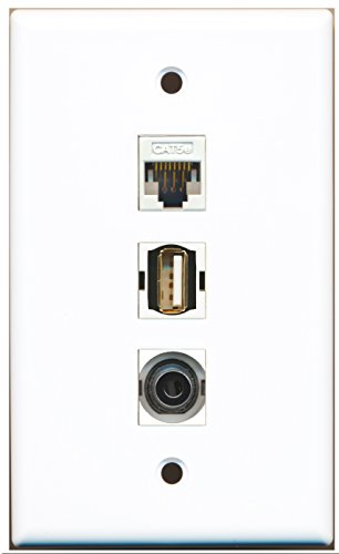 RiteAV - 1 Port USB A-A and 1 Port 3.5mm and 1 Port Cat5e Ethernet White Wall Plate