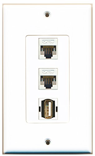 RiteAV - 1 Port USB A-A 2 Port Cat5e Ethernet White Decorative Wall Plate