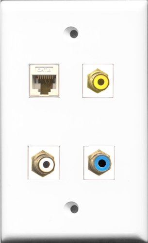 RiteAV 1 Port RCA White and 1 Port RCA Yellow and 1 Port RCA Blue and 1 Port Cat6 Ethernet White Wall Plate