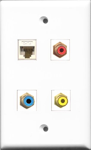 RiteAV 1 Port RCA Red and 1 Port RCA Yellow and 1 Port RCA Blue and 1 Port Cat6 Ethernet White Wall Plate