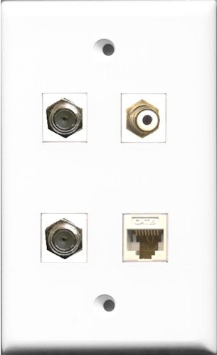 RiteAV 1 Port RCA White 2 Port Coax Cable TV- F-Type and 1 Port Cat6 Ethernet White Wall Plate