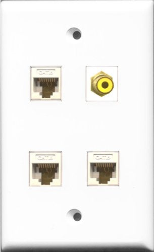 RiteAV 1 Port RCA Yellow 3 Port Cat6 Ethernet White Wall Plate