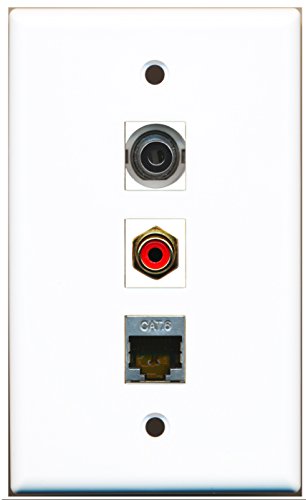 RiteAV - 1 Port RCA Red and 1 Port Shielded Cat6 Ethernet and 1 Port 3.5mm Wall Plate