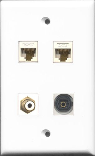 RiteAV 1 Port RCA White and 1 Port Toslink 2 Port Cat6 Ethernet White Wall Plate