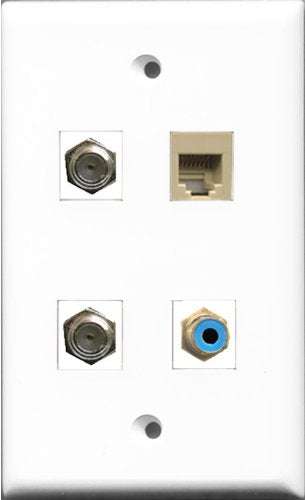 RiteAV 1 Port RCA Blue 2 Port Coax Cable TV- F-Type and 1 Port Phone RJ11 RJ12 Beige Wall Plate