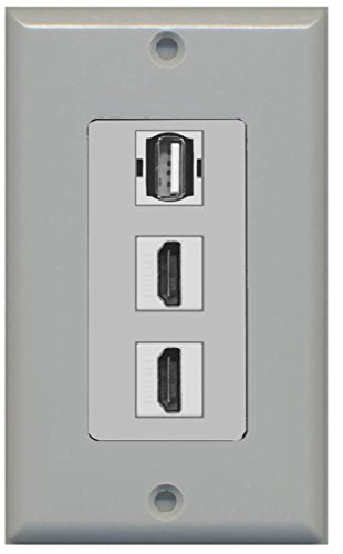 RiteAV - 2 Port HDMI and 1 Port USB A-A Decorative Wall Plate - Gray