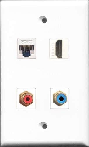 RiteAV - 1 Port HDMI and 1 Port RCA Red and 1 Port RCA Blue and 1 Port Cat5e Ethernet White Wall Plate